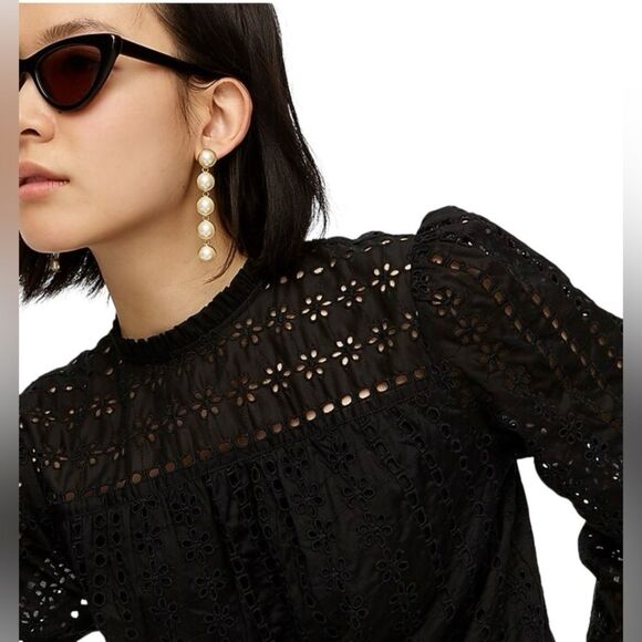 J. Crew White Eyelet Cotton Long Sleeve Tie Back Blouse - Picture 10 of 12